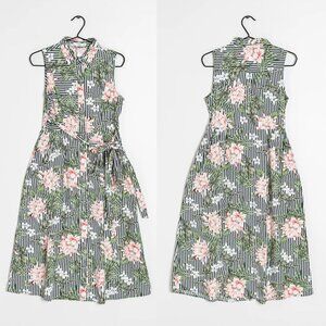 MNG - Sleeveless Striped Floral Print Shirt Dress 4044304 | Size XS
